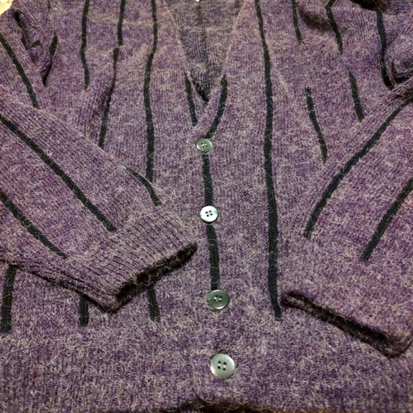 💜Awesome RARE 80's Authentic Purple & Black Mohair Longline Tunic Cardigan - L - Picture 10 of 16